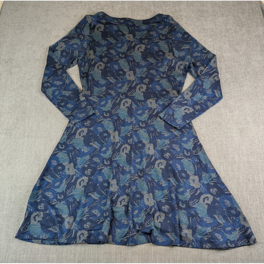 Ibex Dress Women XL Black Blue Merino Wool V Neck Floral Long Sleeve Pocket - Picture 3 of 8